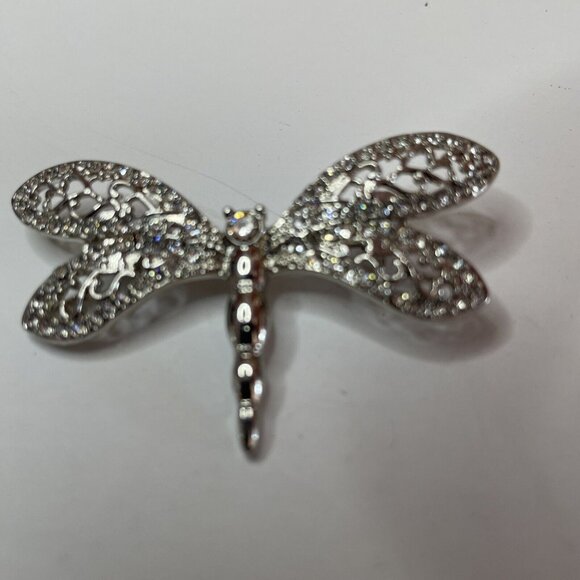DRAGONFLY PIN OR BROOCH VINTAGE SILVER TONE & RHINESTONE - Picture 1 of 8